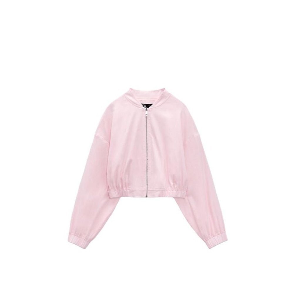 ZARA CROPPED LINEN BLEND BOMBER PASTEL PINK SIZE XS | 3163/365